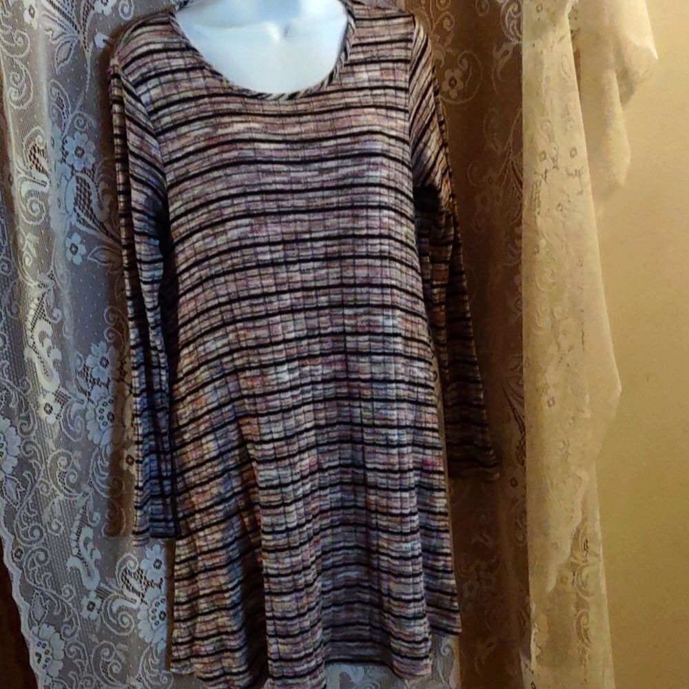 Love Fire Women's‎ Size S tunic dress Boho Striped Black Gray Raspberry